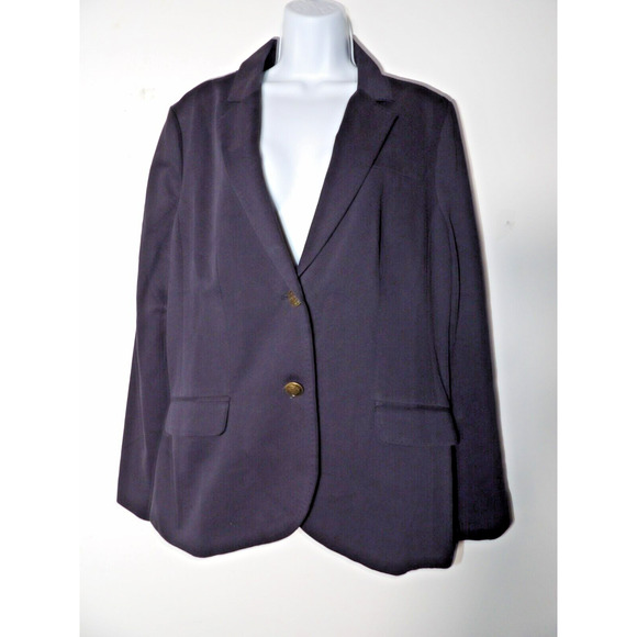 Land's End Womens 18 Blazer Sport Coat Navy Blue Double Button Wool Blend Career - Picture 1 of 13